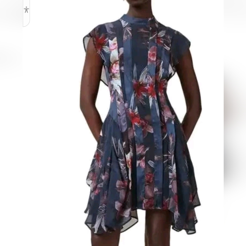 ALLSAINTS Fleur Handkerchief Hem Dress Adena Deep Blue SIZE 4 New